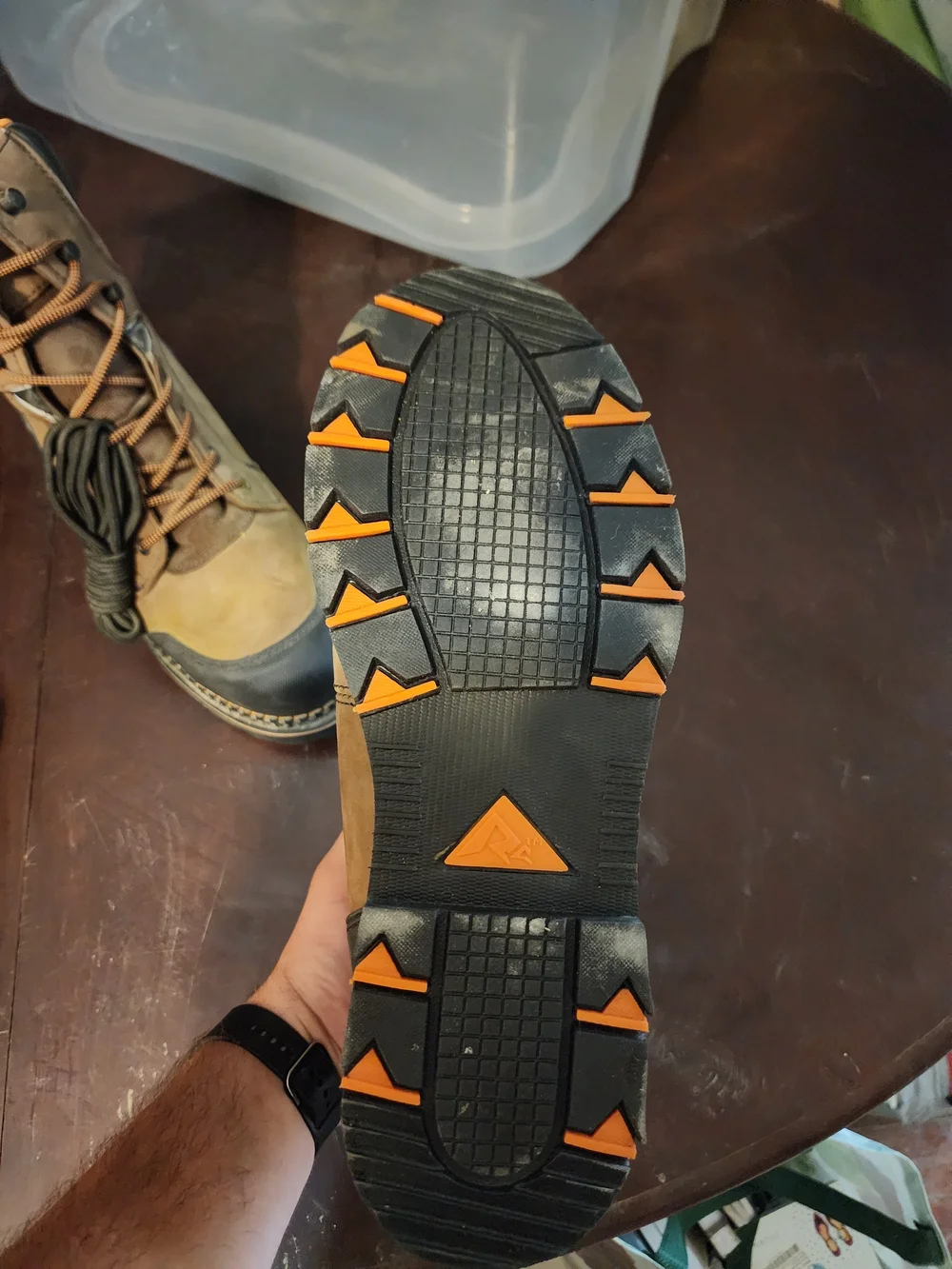 RIDGECUT Men's Brown Safety Boots with Orange Lining